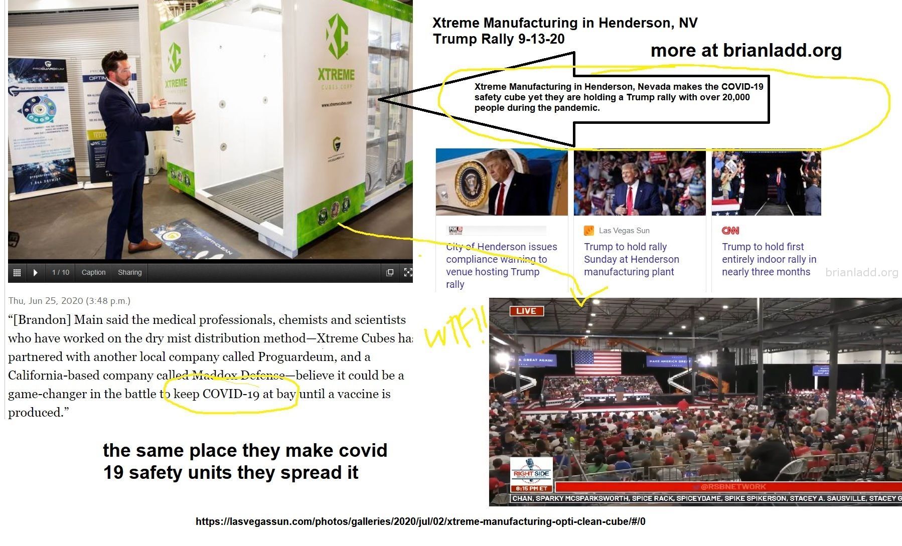 Xtreme Manufacturing In Henderson Nevada Makes The Covid 19 Safety Cube Yet They Are Holding A Trump Rally With Over 200...
Xtreme Opti-Clean Covid-19  Cube Maker Murders Over 200,000 Americans, Numbers  Xtreme Manufacturing In Henderson Nevada Makes The Covid-19 Safety Cube Yet They Are Holding A Trump Rally With Over 20 000 People During The Pandemic How Ironic And Stupid  The Same Place They Make Covid 19 Safety Units They Spread It  More At   https://briansprediction.com/Trump-Rally   https://Vegasinc.Lasvegassun.Com/Business/2020/Jul/06/Local-Company-Develops-A-Weapon-For-Businesses-Fig/
